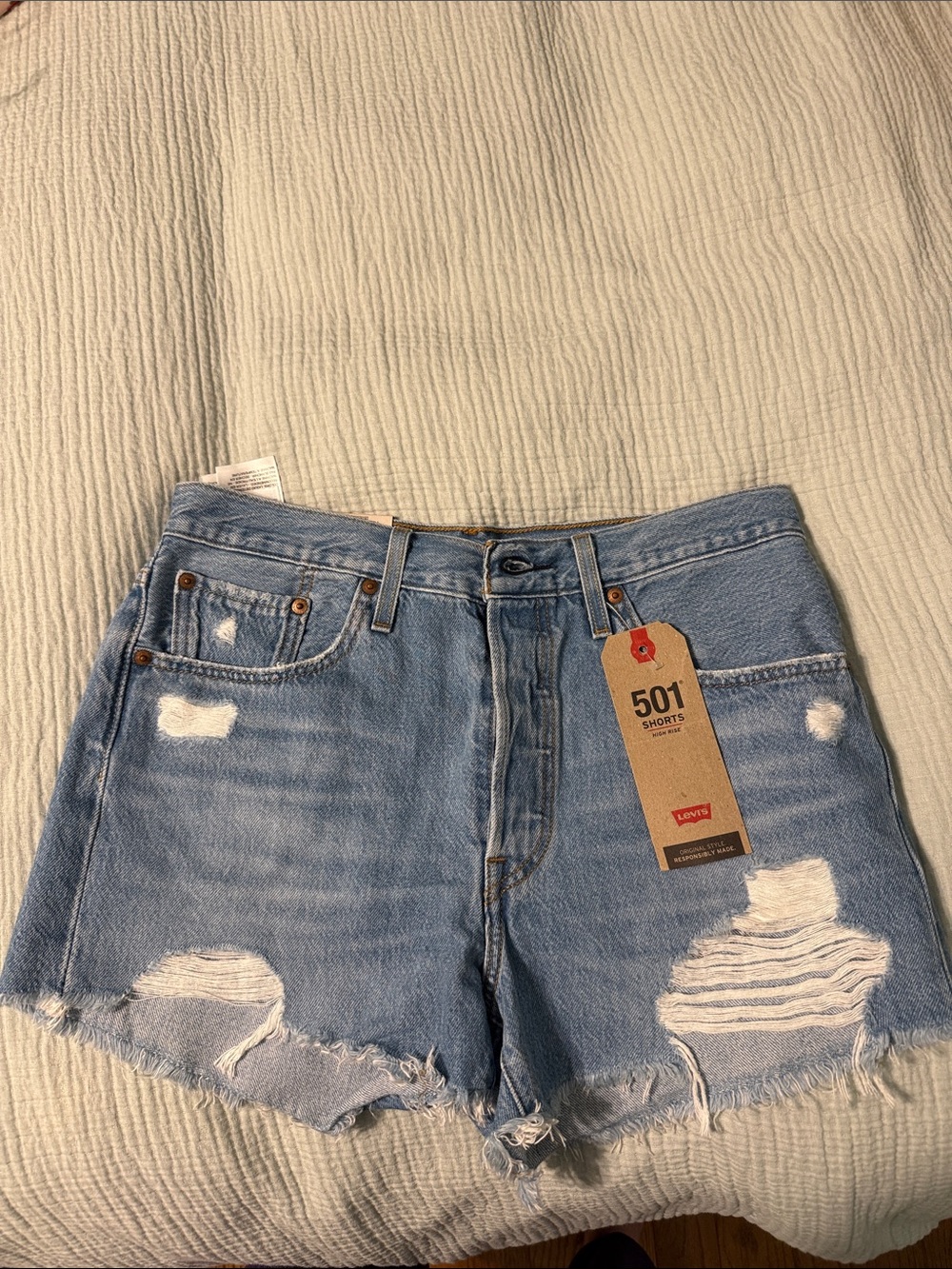 Levi's Light Blue Distressed 501 Jean Shorts